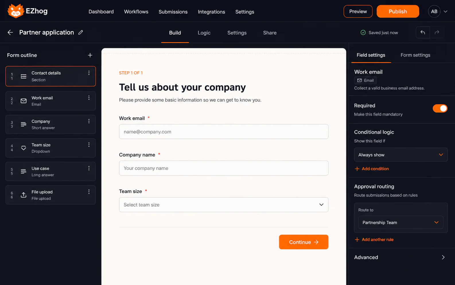 EZhog business form builder workspace