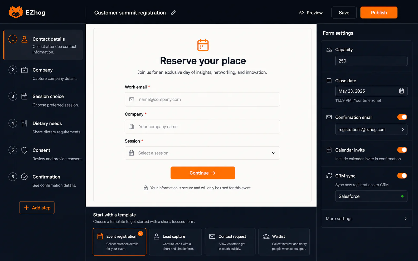 EZhog event registration form builder