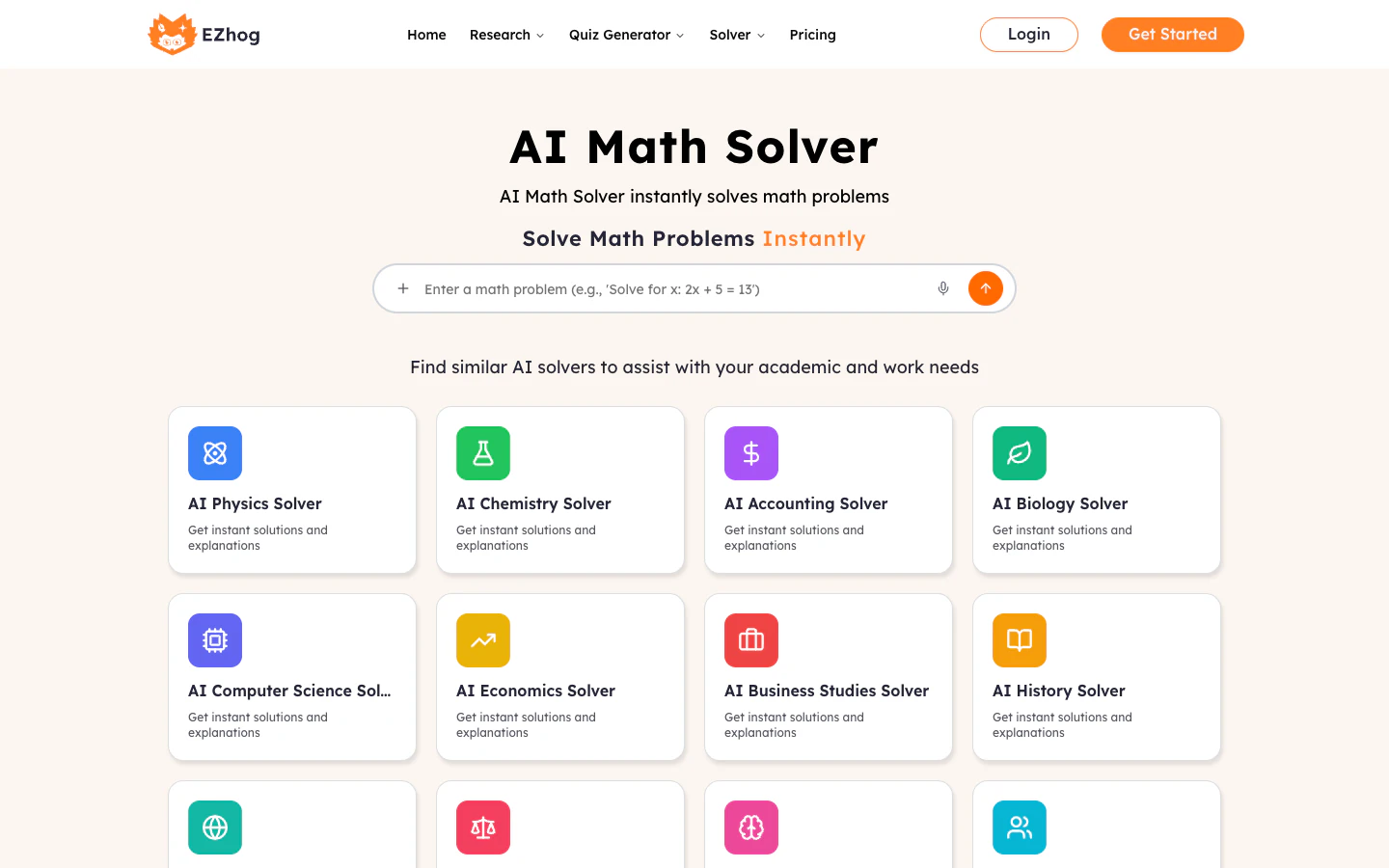 EZhog free AI Math Solver and subject solver directory