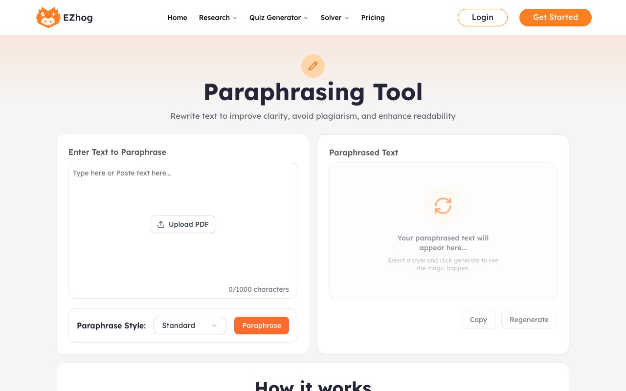 AI Academic Paraphrasing Tool landing page preview