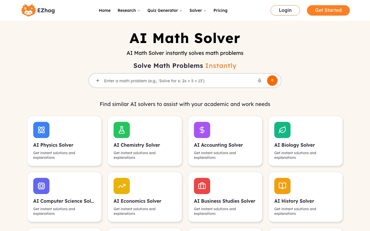 AI Math Solver landing page preview