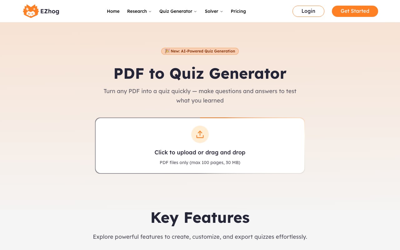 PDF to Quiz Generator interface