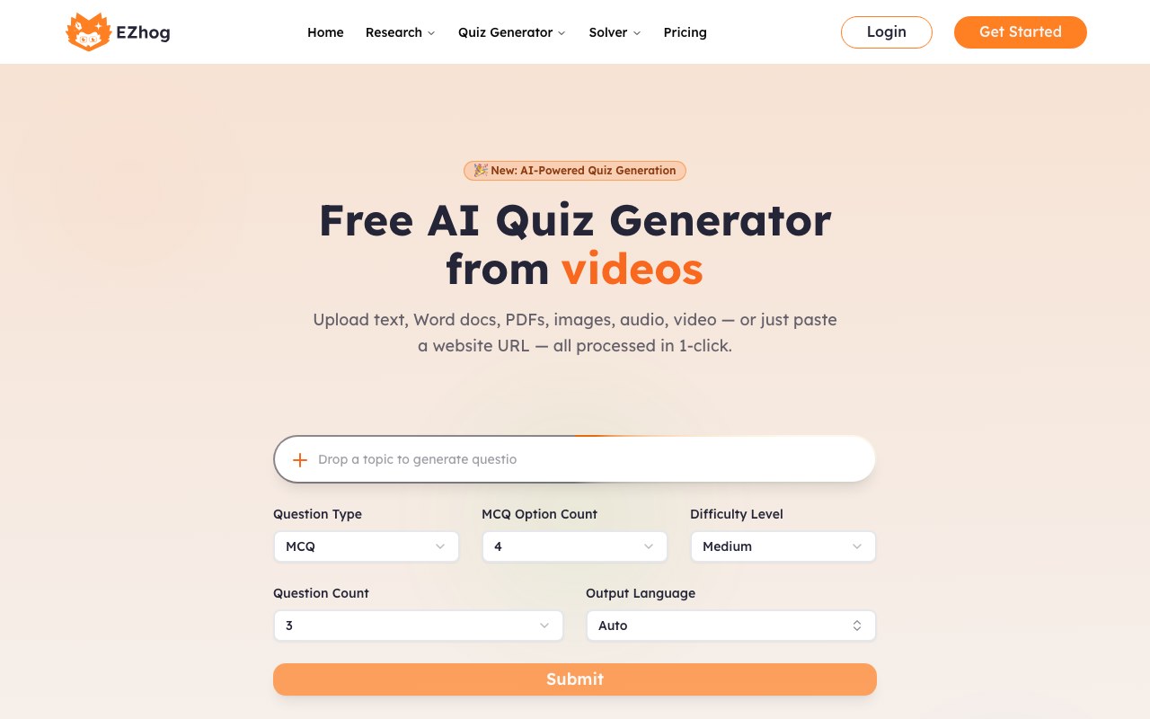 AI Quiz Generator landing page preview