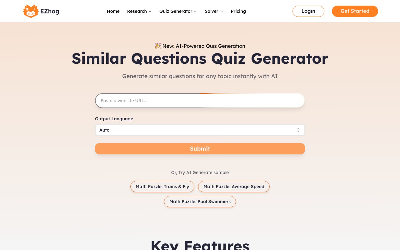 Similar Quiz Generator interface