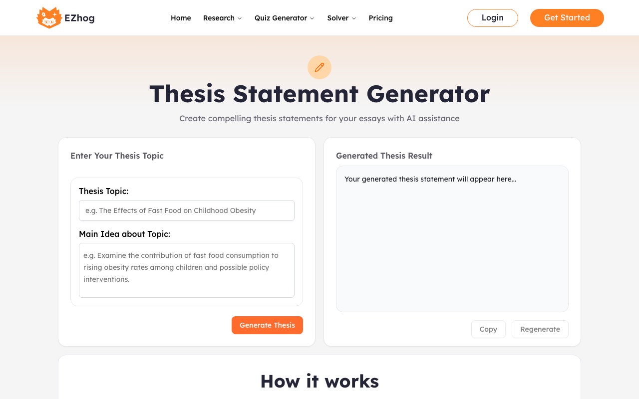 AI Thesis and Dissertation Writing Assistant interface showing source input and generated output