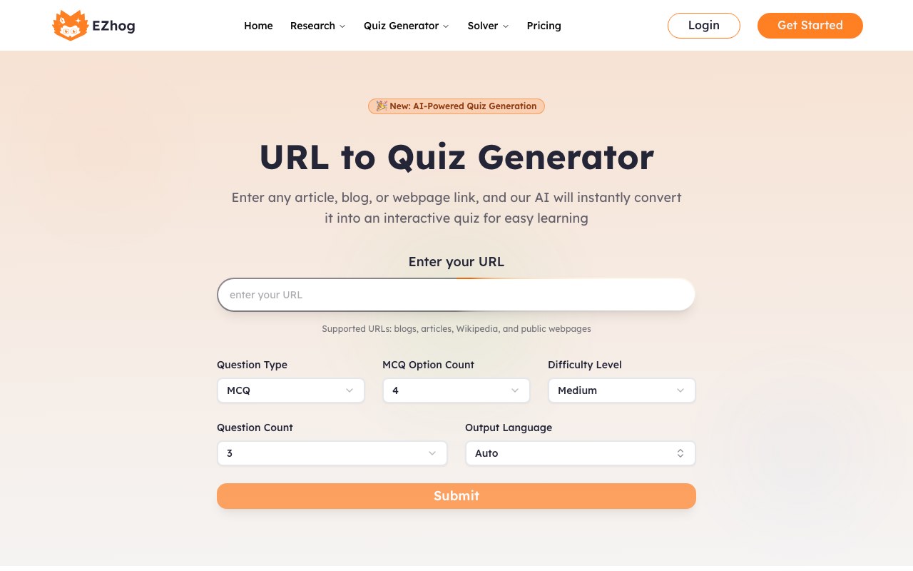 URL to Quiz Generator interface