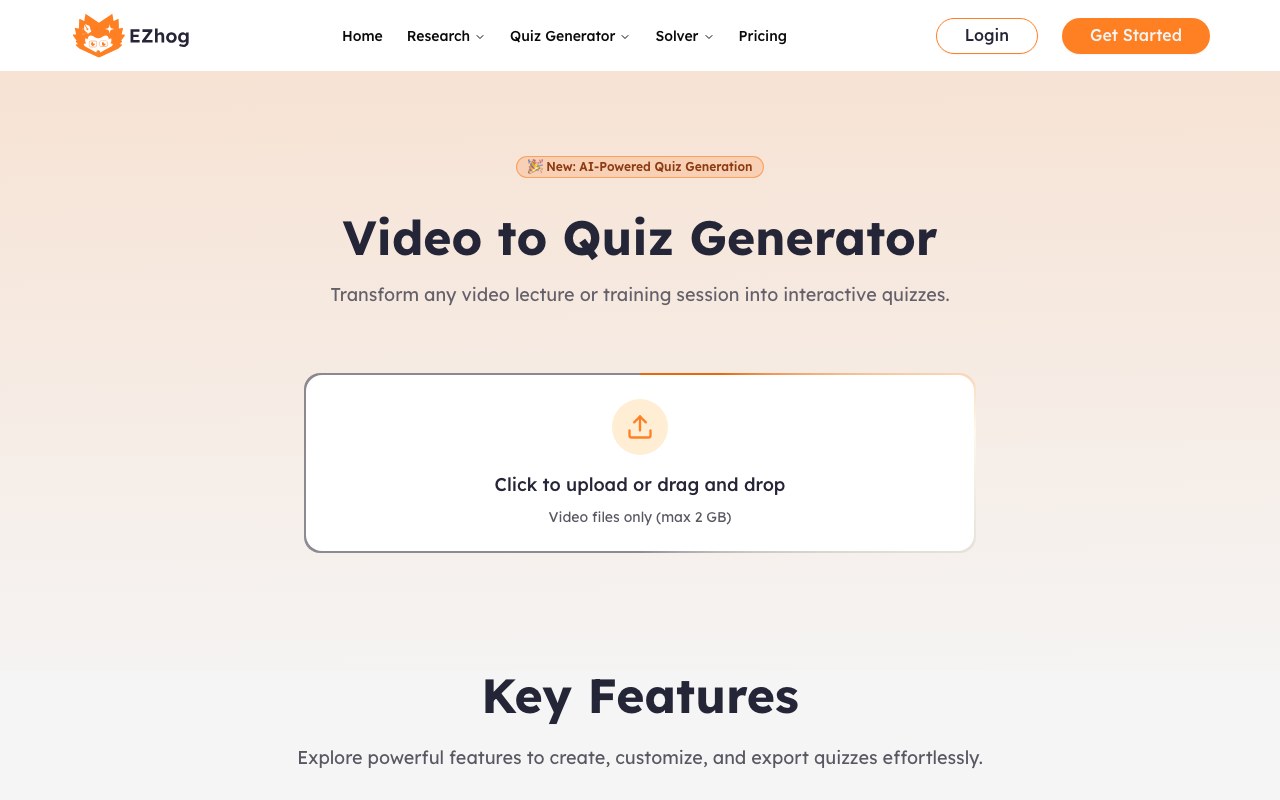 Video to Quiz Generator interface
